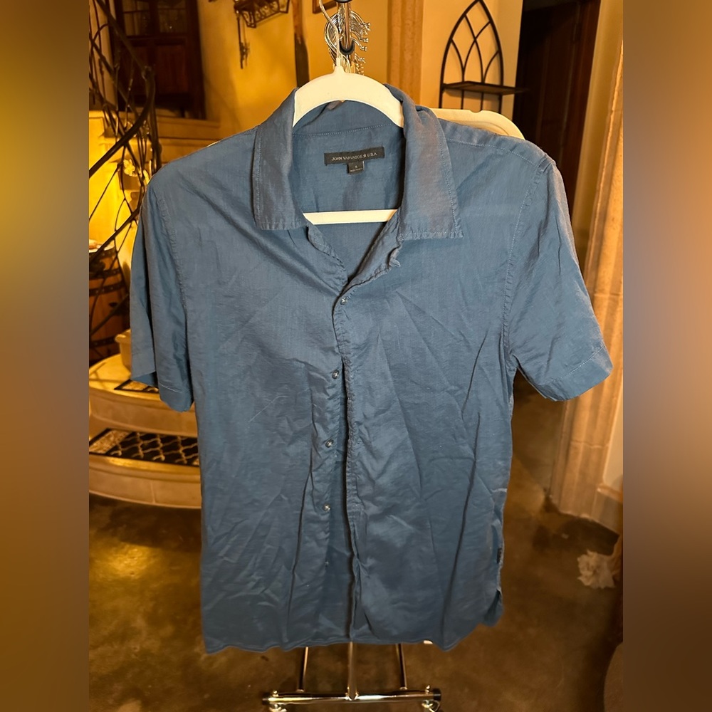John Varvatos blue short sleeve button up shirt